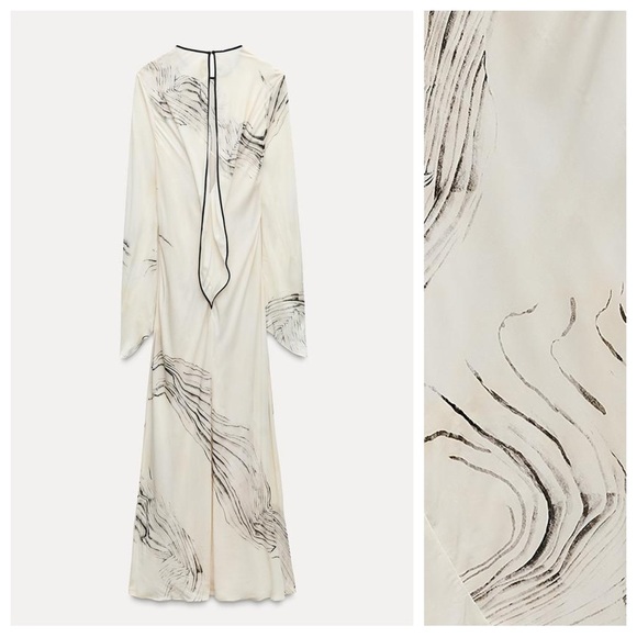 NWT. Zara ZW Collection Ecru/Black Printed Midi Dress. Size M, L. - Picture 5 of 13
